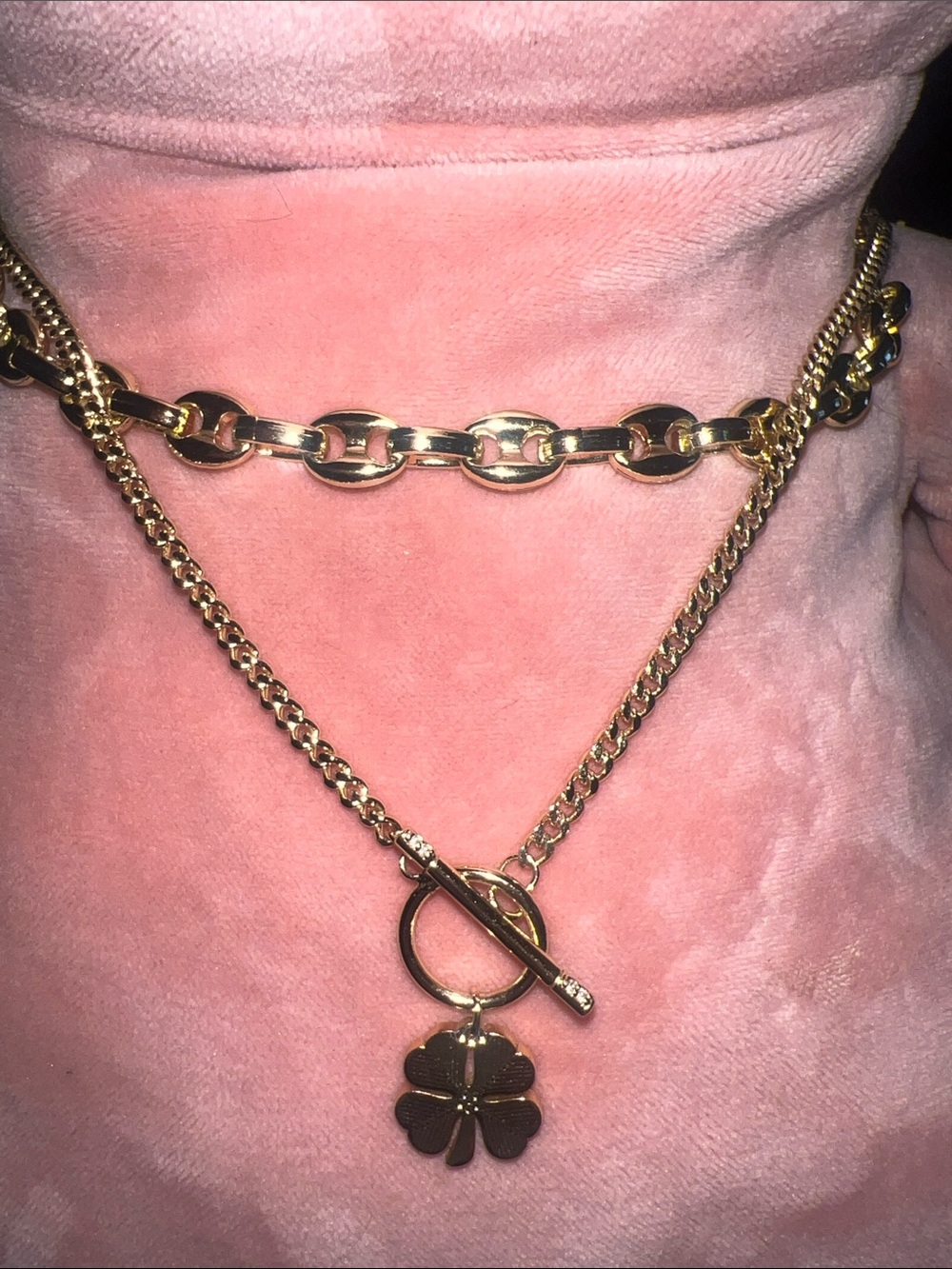 Gold Double-Layer Clover Pendant Necklace - Women's Jewelry